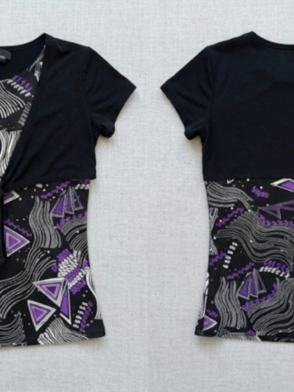 Honeycomb Kids Girls Purple Geometric Print Layered Look Top- Youth Sz XL